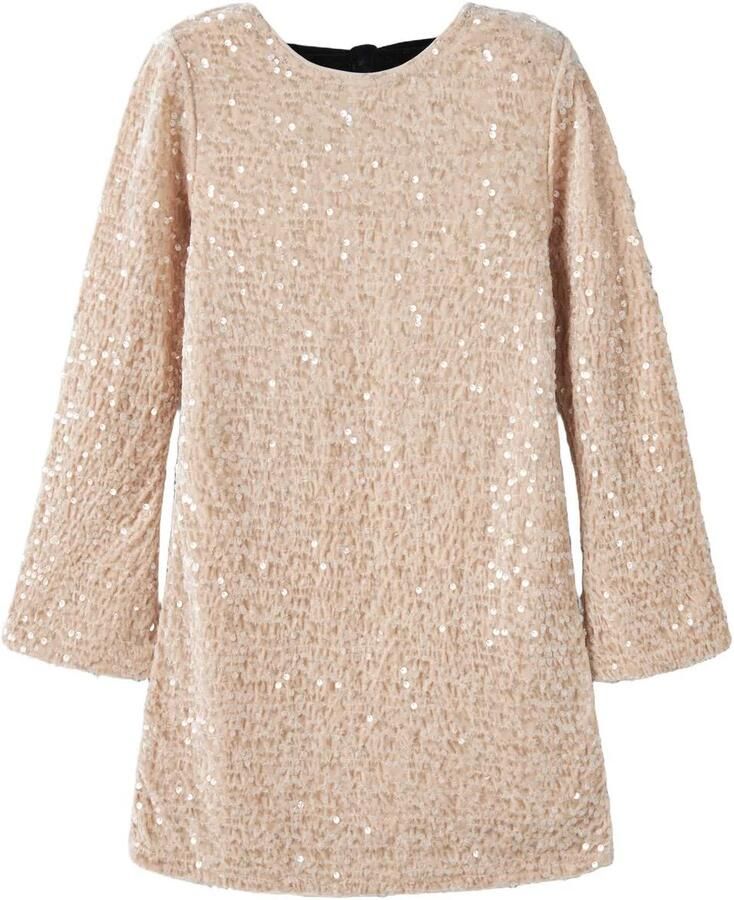 NAME IT KIDS korte A-lijn jurk met pailletten ecru Meisjes Polyester Ronde hals glitter - Foto 1