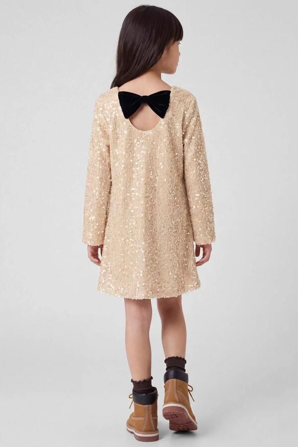 NAME IT KIDS korte A-lijn jurk met pailletten ecru Meisjes Polyester Ronde hals glitter - Foto 3