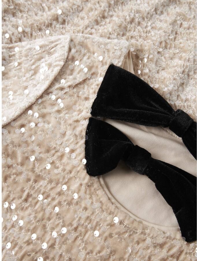 NAME IT KIDS korte A-lijn jurk met pailletten ecru Meisjes Polyester Ronde hals glitter - Foto 2