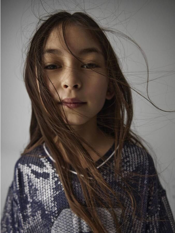 NAME IT KIDS korte glitter T-shirtjurk met pailletten en print blauw Meisjes Polyester V-hals - Foto 2