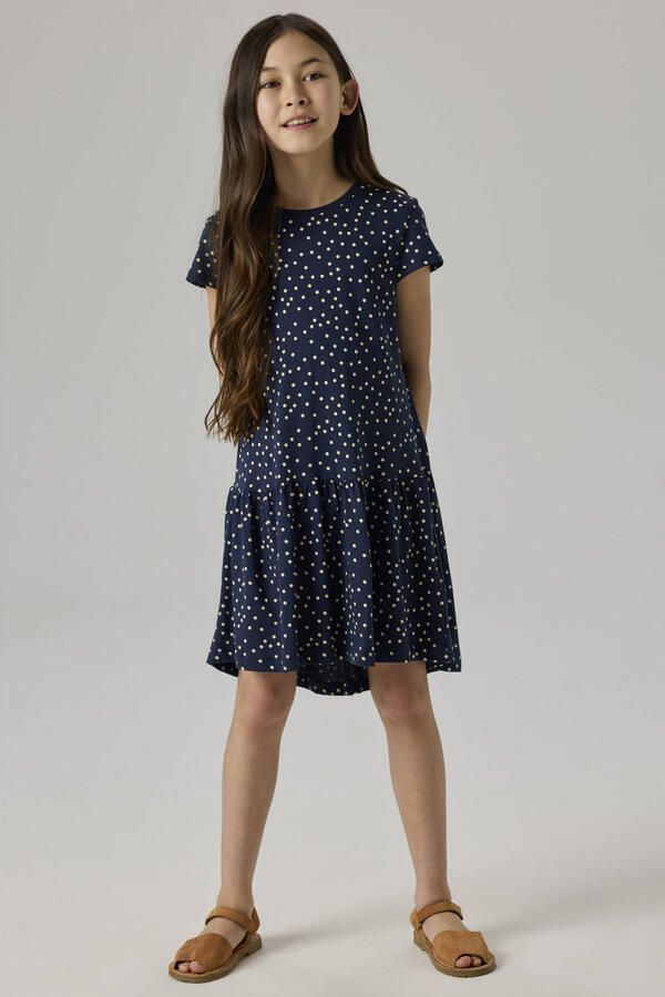 NAME IT KIDS korte jurk met stippen donkerblauw
