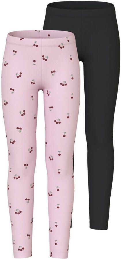 NAME IT KIDS legging NKFVIVIAN met all over print roze zwart (set van 2)