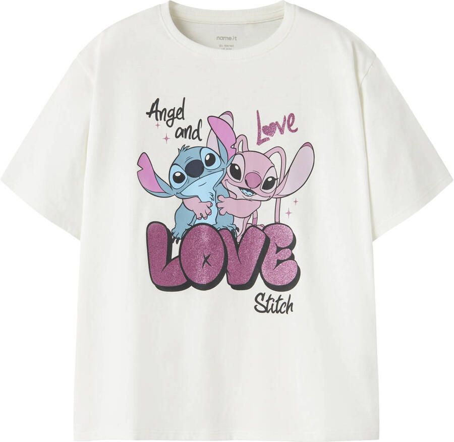 NAME IT KIDS Lilo & Stitch regular fit T-shirt met print wit