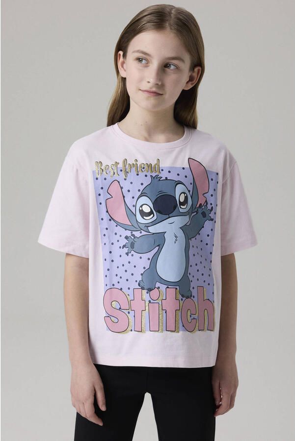 NAME IT KIDS Lilo & Stitch T-shirt met print lichtroze