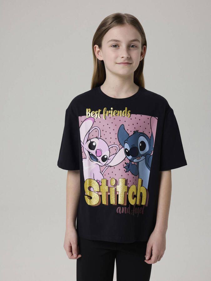 NAME IT KIDS Lilo & Stitch T-shirt met print zwart
