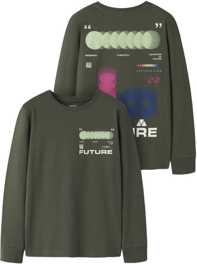 NAME IT KIDS longsleeve met backprint donkergroen