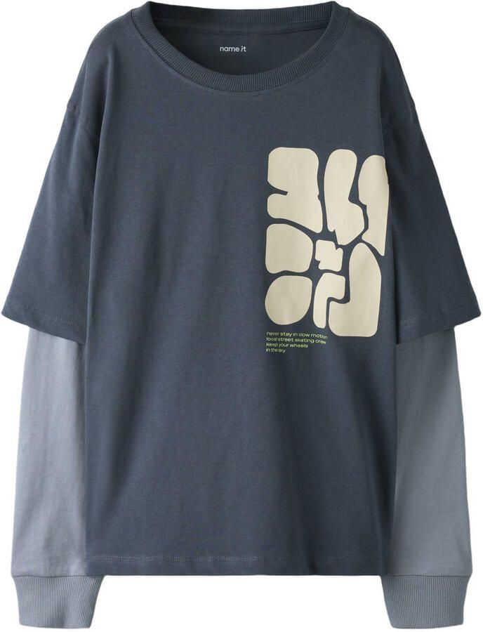 NAME IT KIDS longsleeve met print blauw
