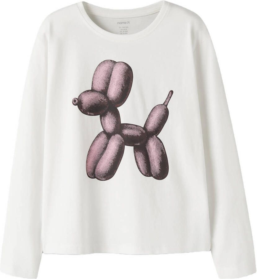 NAME IT KIDS longsleeve met print wit balloon Meisjes Katoen Ronde hals
