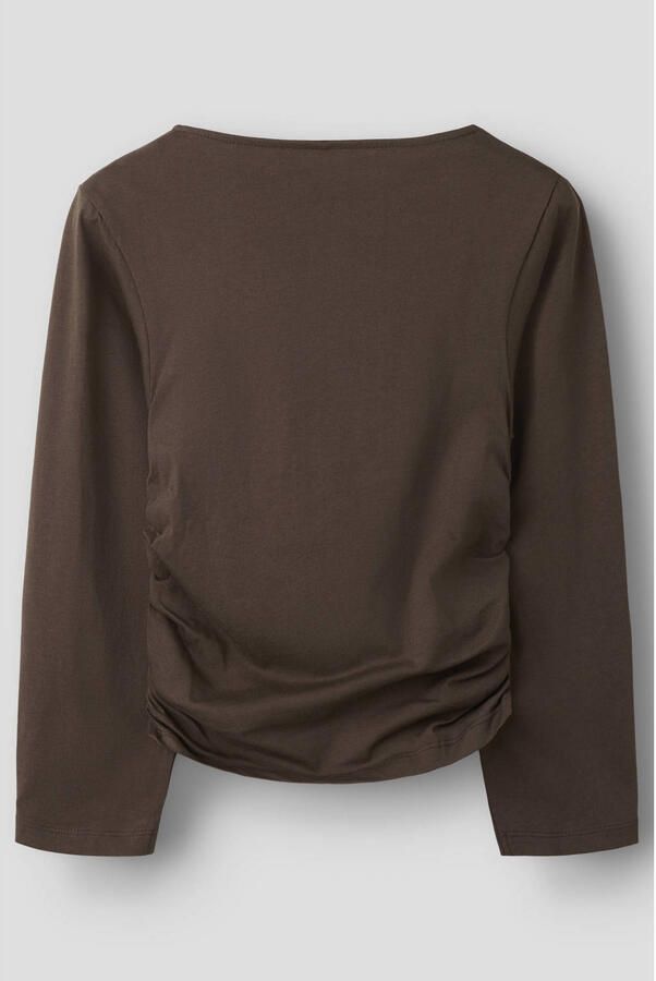 NAME IT KIDS longsleeve met rijgdetail en tekst bruin - Foto 3