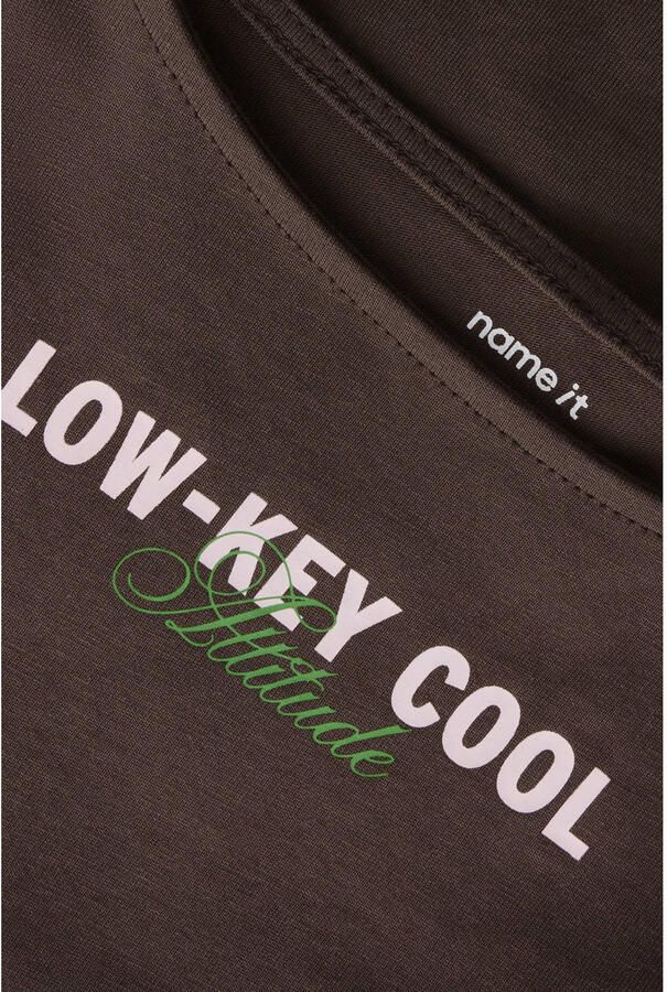 NAME IT KIDS longsleeve met rijgdetail en tekst bruin - Foto 2
