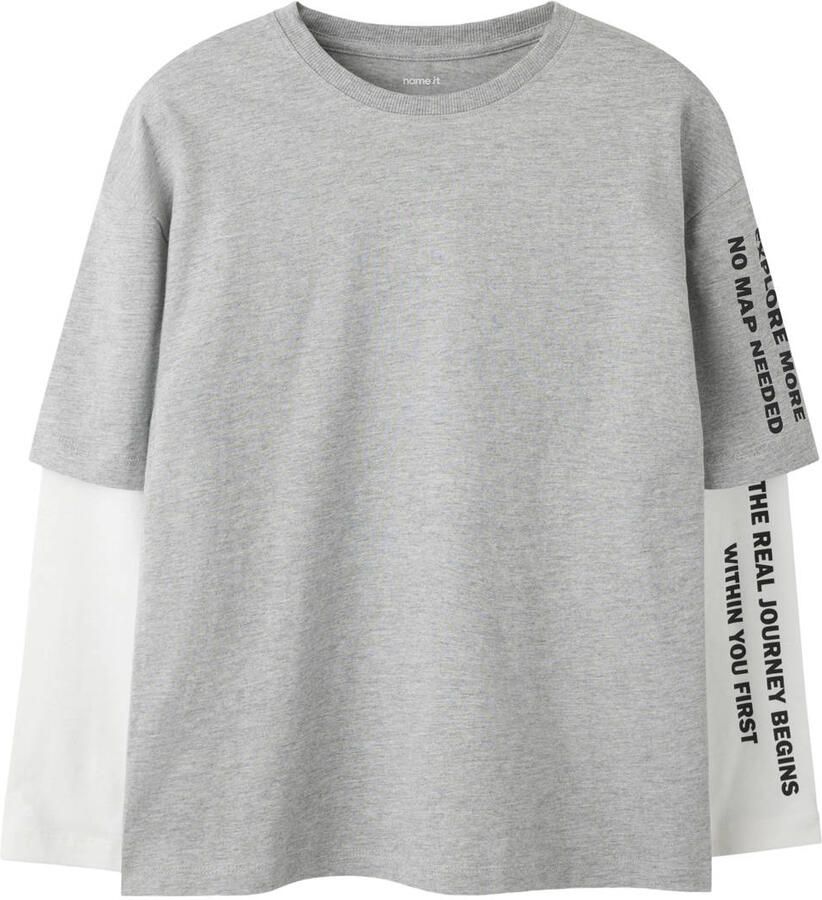 NAME IT KIDS longsleeve met tekst grijs