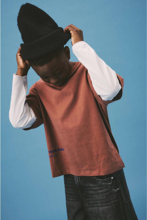 NAME IT KIDS longsleeve met tekst roodbruin - Foto 2