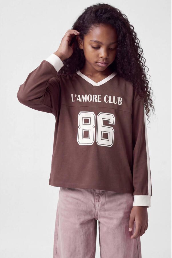 NAME IT KIDS longsleeve met tekst roodbruin