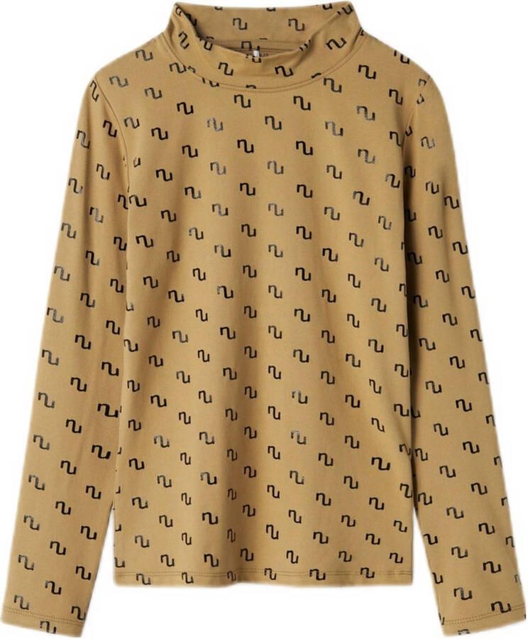 Name it KIDS longsleeve NKFNIKANEL met all over print mosterd zwart Geel Meisjes Polyester Opstaande kraag 122 128