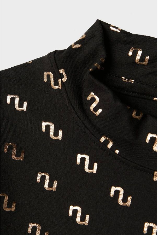 Name it KIDS longsleeve NKFNIKANEL met all over print zwart goud Meisjes Polyester Opstaande kraag 146 152