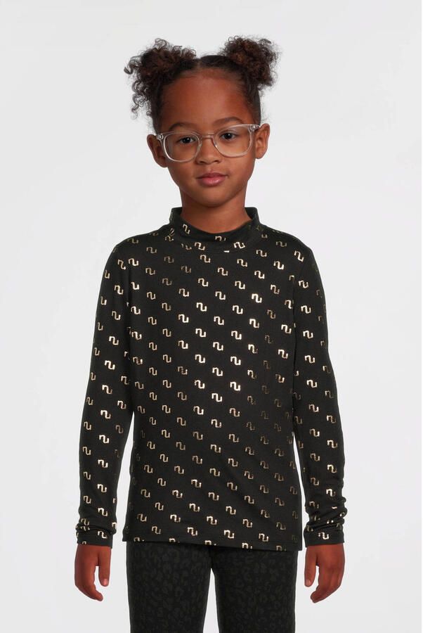 Name it KIDS longsleeve NKFNIKANEL met all over print zwart goud Meisjes Polyester Opstaande kraag 134 140 - Foto 3