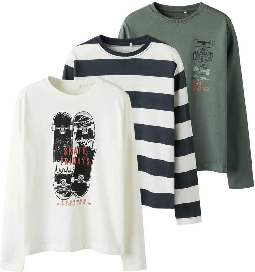 NAME IT KIDS longsleeve NKMNIKOLAI set van 3 donkerblauw donkergroen offwhite - Foto 3