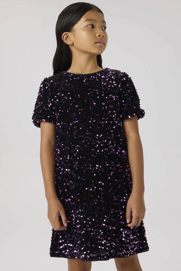 NAME IT KIDS midi jurk met pailletten paars