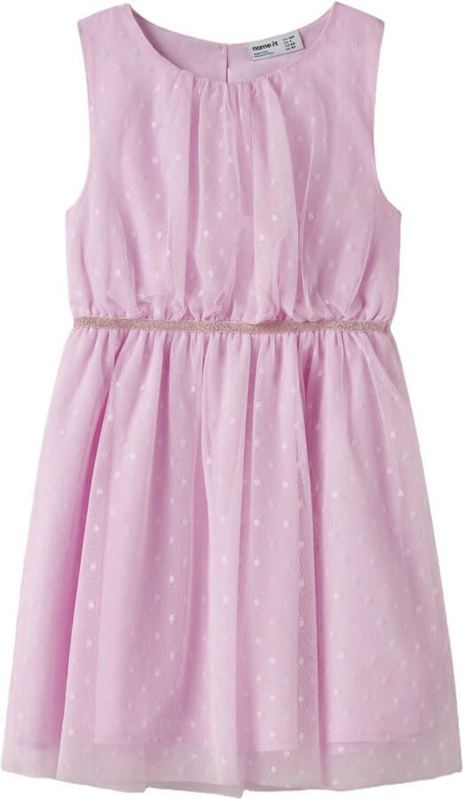 NAME IT KIDS midi jurk met stippen roze
