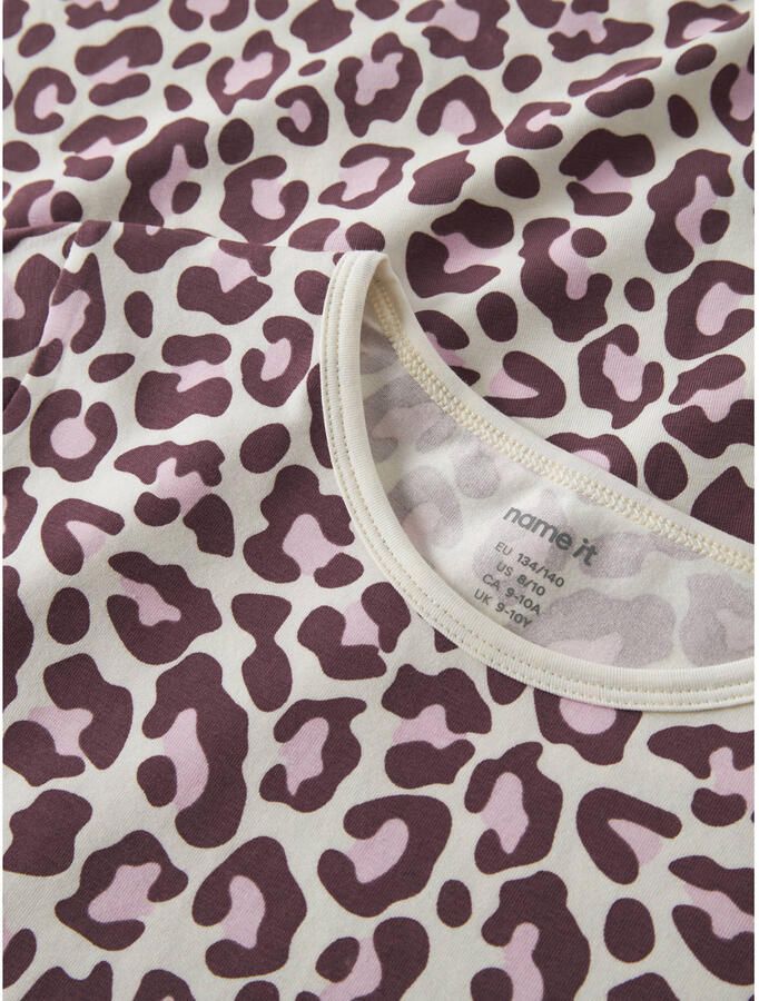 NAME IT KIDS nachthemd met panterprint donkerrood ecru roze