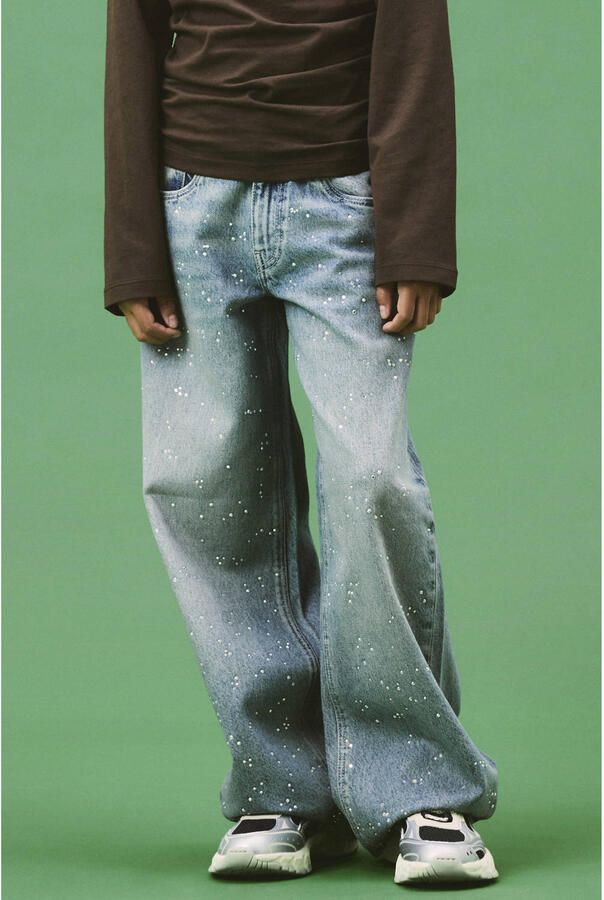 NAME IT KIDS NKFBELLA wide leg jeans met print blauw