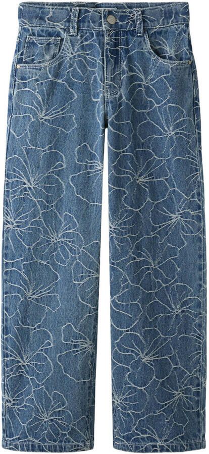 NAME IT KIDS NKFROSE gebloemde wide leg jeans medium blue denim
