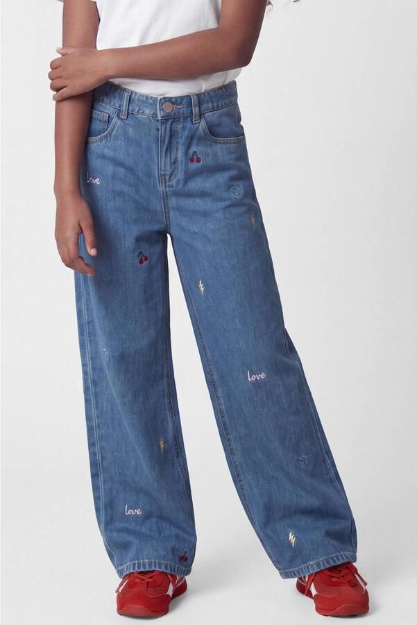 NAME IT KIDS NKFROSE wide leg jeans met borduursels en print mediumblauw Meisjes Denim - Foto 2