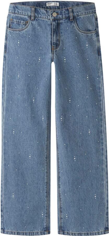 NAME IT KIDS NKFROSE wide leg jeans met print en studs mediumblauw
