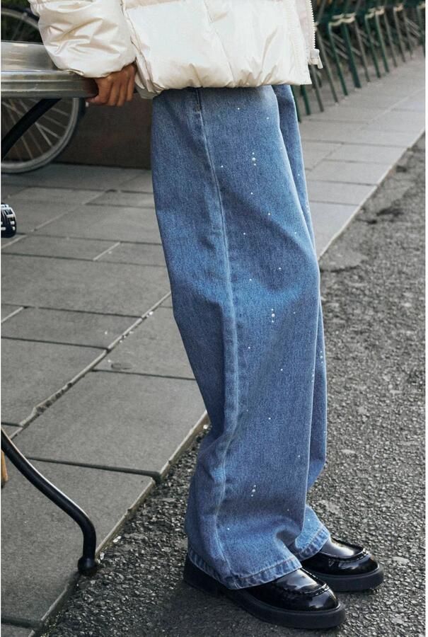 NAME IT KIDS NKFROSE wide leg jeans met print en studs mediumblauw - Foto 3