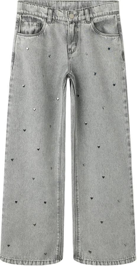 NAME IT KIDS NKFROSE wide leg jeans met studs en hartjes grijs