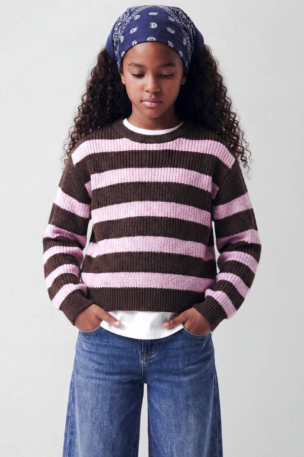NAME IT KIDS oversized gebreide gestreepte trui bruin