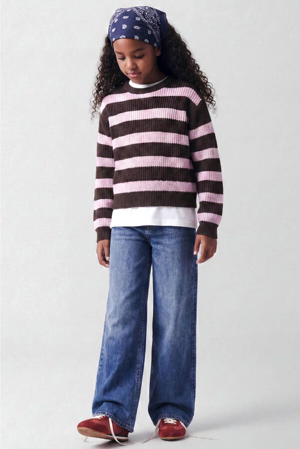 NAME IT KIDS oversized gebreide gestreepte trui bruin - Foto 2