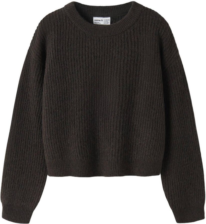 NAME IT KIDS oversized gebreide trui met wol donkerbruin