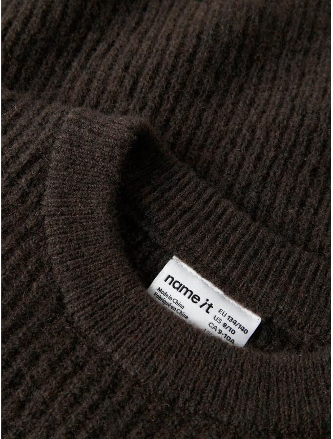 NAME IT KIDS oversized gebreide trui met wol donkerbruin - Foto 2