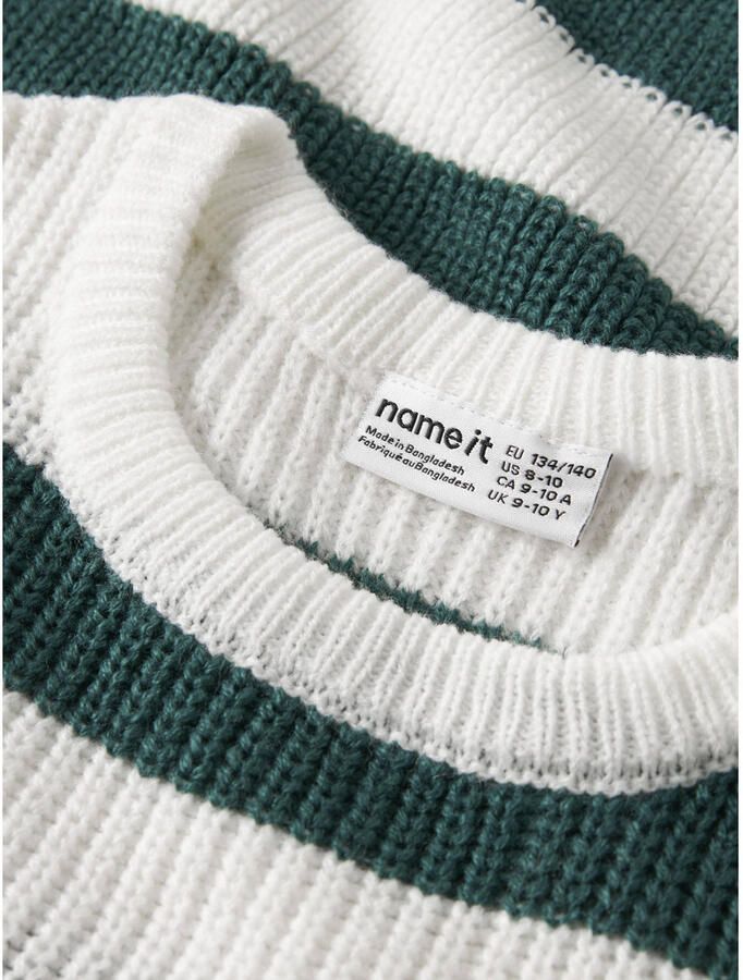 NAME IT KIDS oversized gestreepte gebreide trui wit Meisjes Acryl Ronde hals - Foto 2