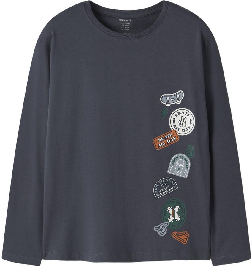 NAME IT KIDS oversized longsleeve met print donkerblauw Jongens Katoen Ronde hals