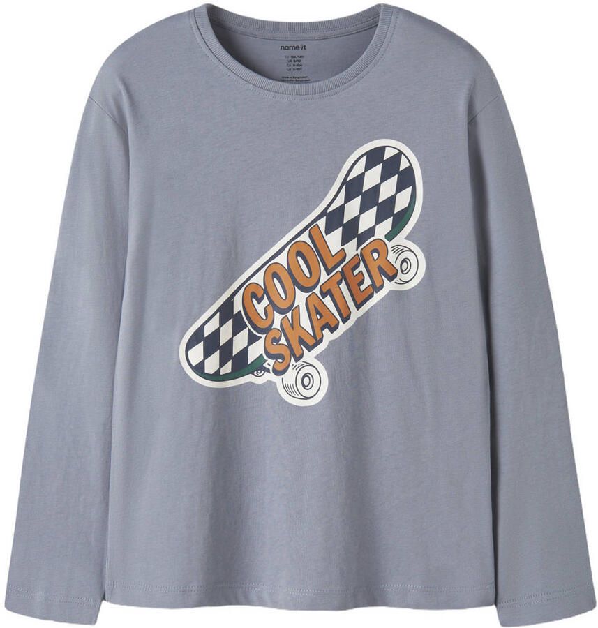 NAME IT KIDS oversized longsleeve met print lichtblauw Jongens Katoen Ronde hals