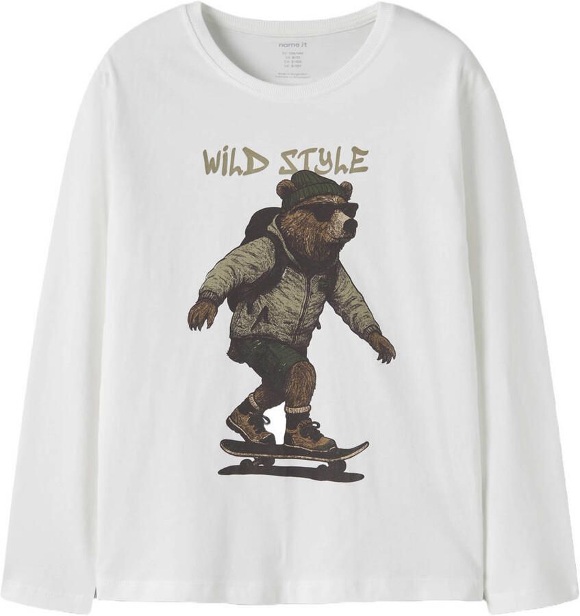 NAME IT KIDS oversized longsleeve met print wit Jongens Katoen Ronde hals