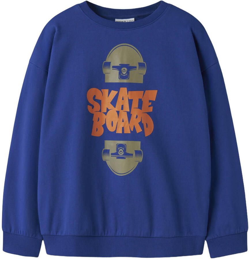NAME IT KIDS oversized sweater blauw Jongens Katoen Ronde hals Printopdruk