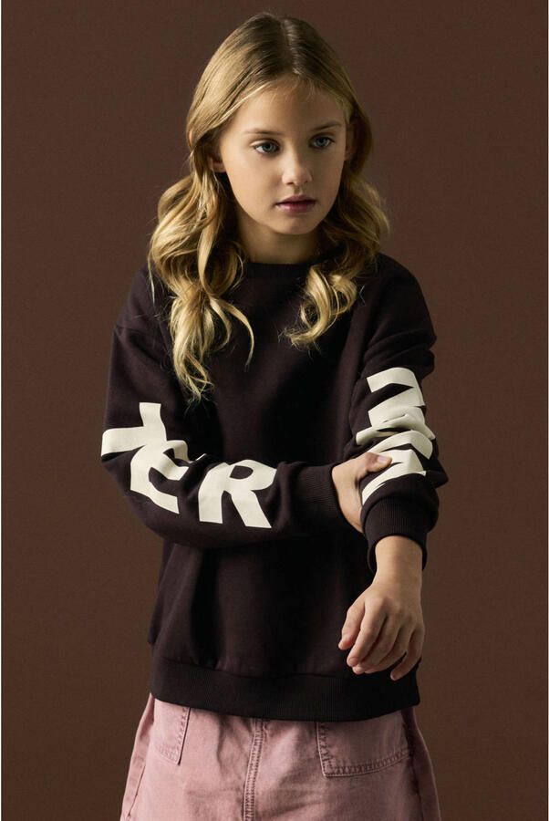 NAME IT KIDS oversized sweater met backprint donkerbruin