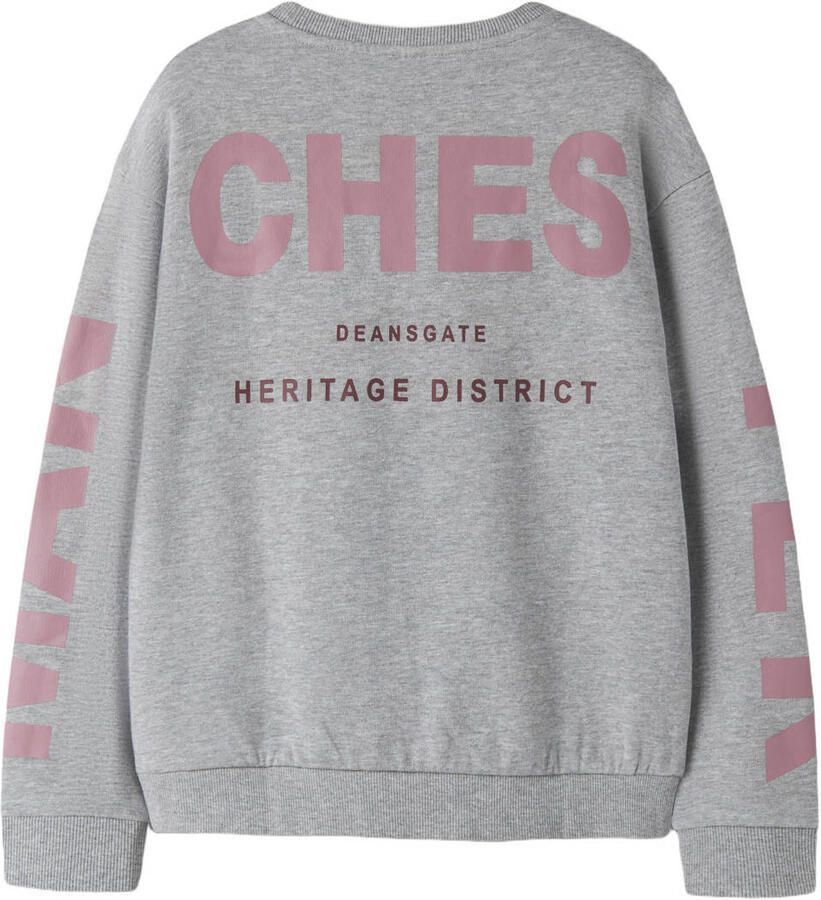 NAME IT KIDS oversized sweater met backprint grijs Backprint