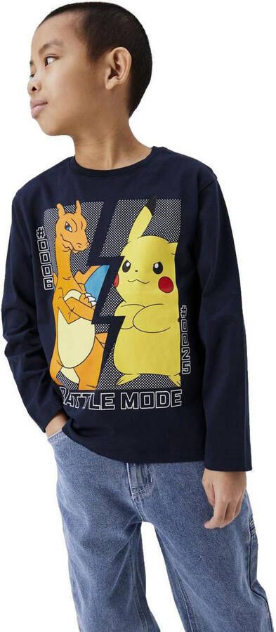 Name it KIDS Pokemon longsleeve met printopdruk donkerblauw Jongens Katoen Ronde hals 158 164 - Foto 2