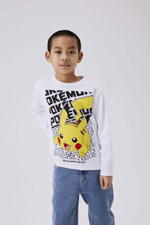 Name it KIDS Pokemon longsleeve met printopdruk wit Jongens Katoen Ronde hals 158 164
