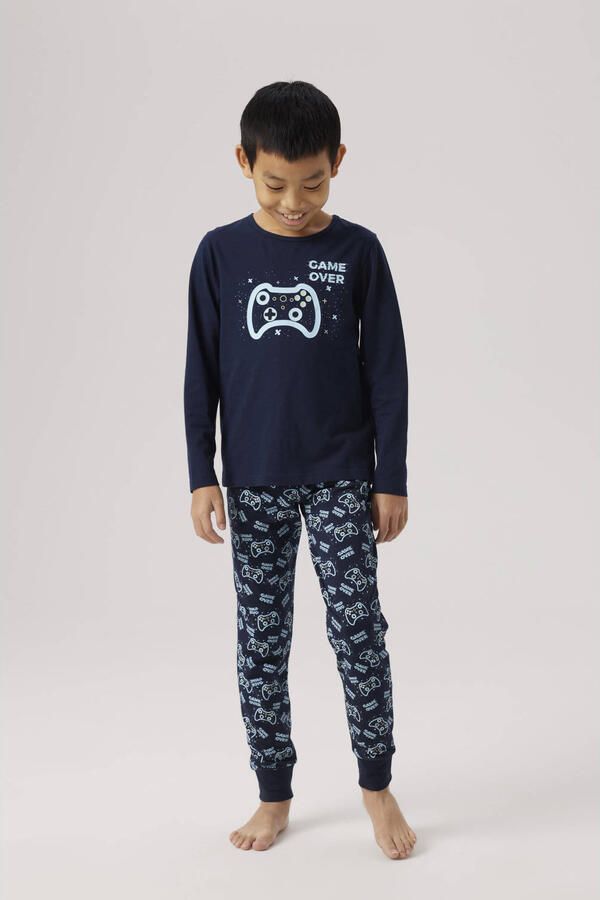 NAME IT KIDS pyjama met all over print donkerblauw lichtblauw