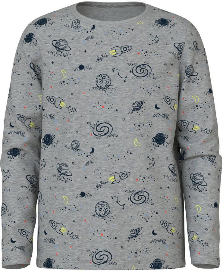 NAME IT KIDS pyjama met all over print grijs melange - Foto 2