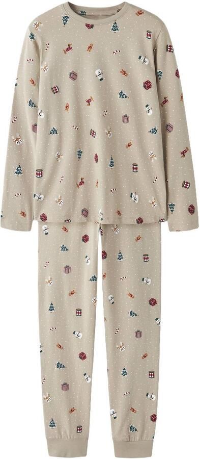NAME IT KIDS pyjama met print beige Stretchkatoen Ronde hals