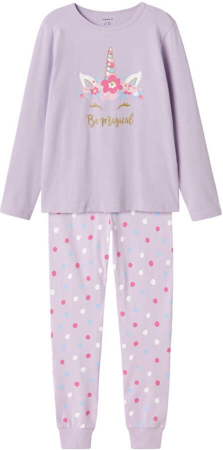 Name it KIDS pyjama NKFNIGHTSET MAGICAL lila Paars Meisjes Stretchkatoen Ronde hals 158 164 - Foto 2
