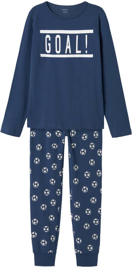 Name it KIDS pyjama NKMNIGHTSET FOOTBALL donkerblauw wit Jongens Stretchkatoen Ronde hals 158 164 - Foto 2