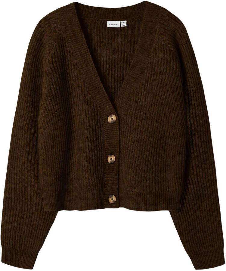 NAME IT KIDS rechtvallend gebreid vest met wol donkerbruin