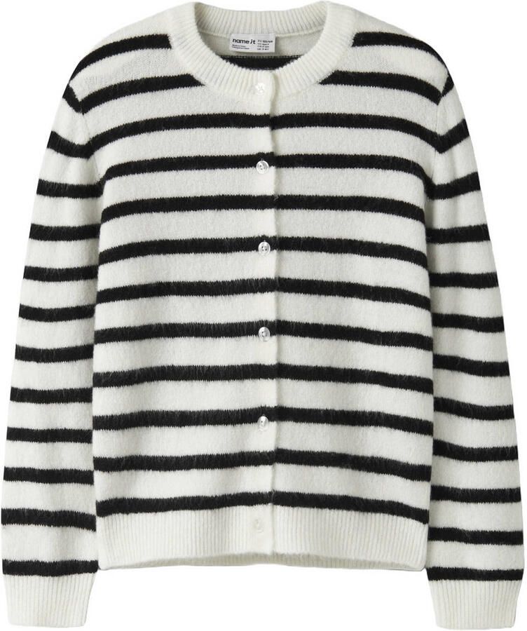 NAME IT KIDS rechtvallend gebreid gestreept vest ecru Meisjes Acryl Ronde hals